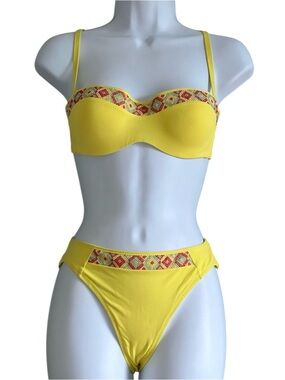 Huit Vanilla Ice Underwire Bra Sized Bikini Set Yellow Swimwear 32C Top S Bottom